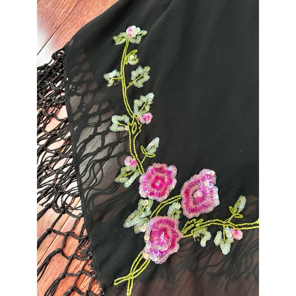 Vintage 90s Betsey Johnson New York Silk Black Sequin Asymmetrical Fringe Dress - Picture 8 of 12